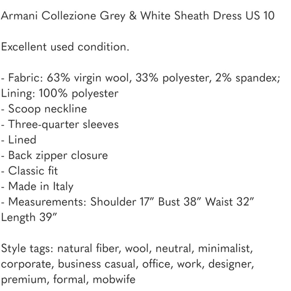 Armani Collezione Grey & White Sheath Dress US 10 - Picture 10 of 10